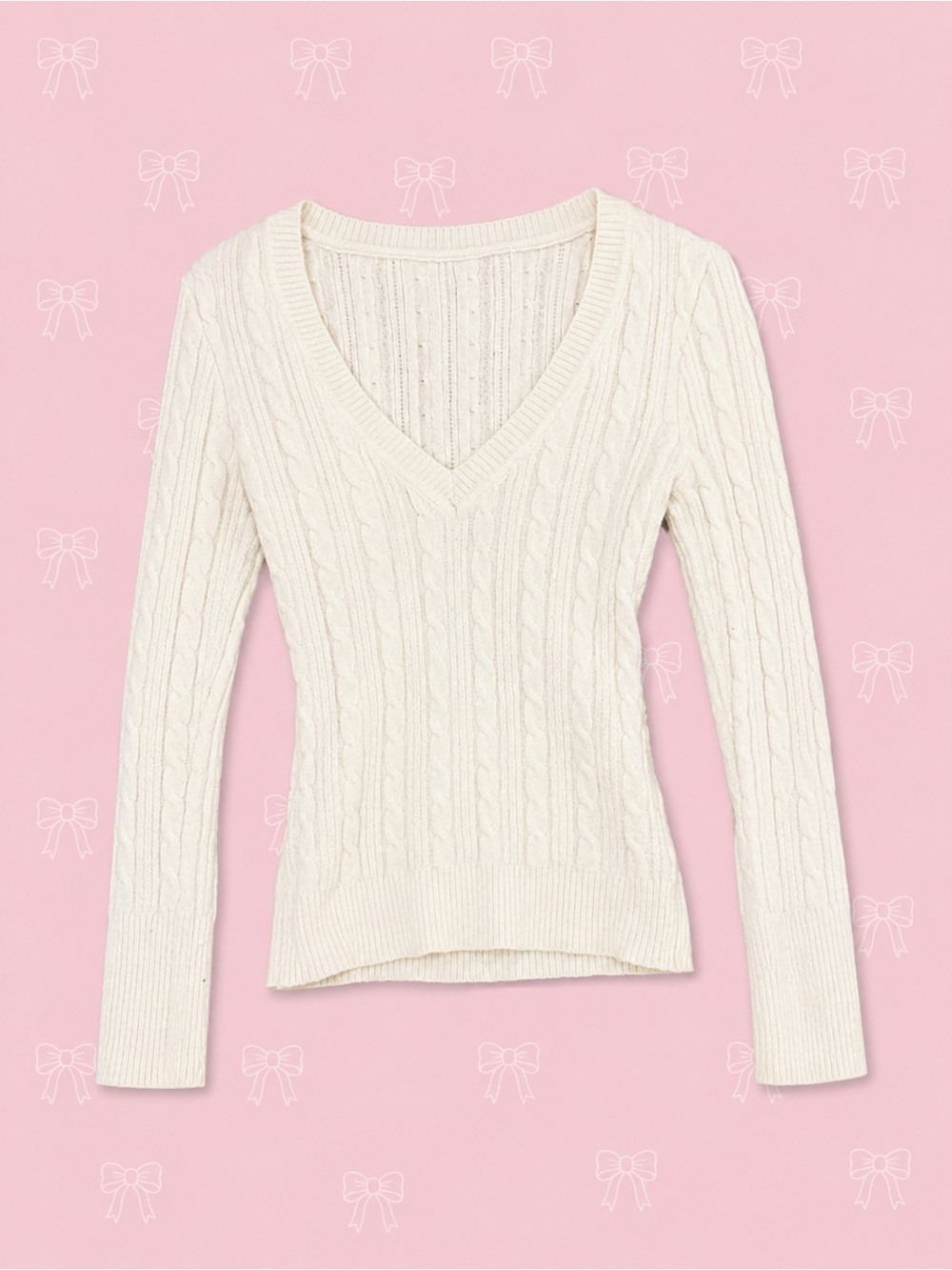 Women’s Cream Cable-Knit V-Neck Sweater